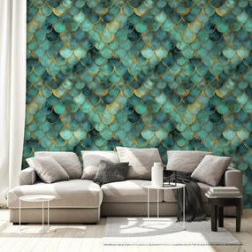 Тапет – Зелени морски люспи със златен оттенък