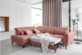 Розов кадифен разтегателен ъглов диван с място за съхранение (ляв ъгъл L форма) Noble – ELTAP