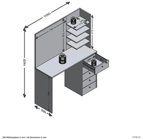 444225 FMD Тоалетка с огледало, 105x39,9x140,5 см, бяла