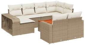 3261308 vidaXL Градински диван с възглавници, 11 части, бежов полиратан