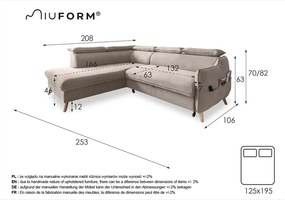 Бежов ъглов разтегателен диван ляв ъгъл, Sweet Harmony - Miuform