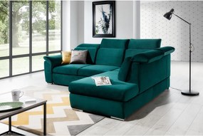 Зелен кадифен разтегателен ъглов диван с място за съхранение (десен ъгъл L форма) Loreto – ELTAP
