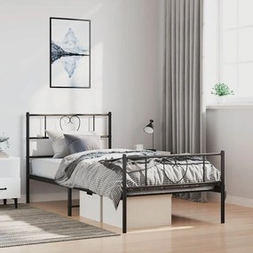 355475 vidaXL Метална рамка за легло с горна и долна табла, черна, 100x190 см