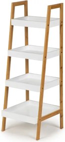 Етажерка 4 рафта МДФ бял естествен бамбук, 98*36*34см