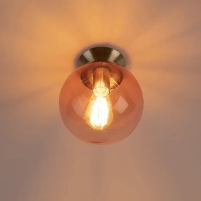 Таванна лампа в стил арт деко месинг с розово стъкло - Pallon