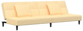 375814 vidaXL 2-местно разтегателно канапе с две възглавници, кремаво, кадифе
