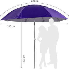 Плажен чадър Muhler YL1039, 200x200 см, UV защита, Стоманена рамка, Регулируем наклон, Лилав