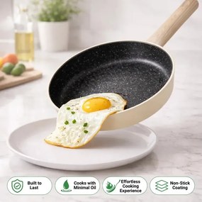 Комплект съдове за готвене Just Perfecto JL-331, 6 части, Мраморно покритие, Индукция, Стъклен капак с отвор за пара, Бежов