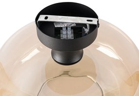 Таванна лампа в стил арт деко черна с кехлибарено стъкло - Bizle