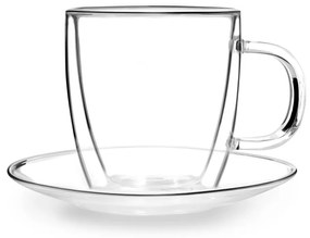 Комплект от 2 стъклени чаши с двойна стена и чинийка, 250 ml Amo - Vialli Design