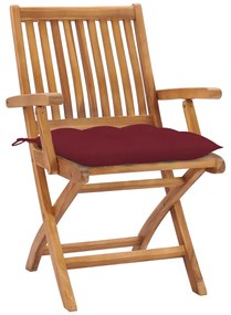 3062430 vidaXL Градински столове 2 бр виненочервени възглавници тик масив