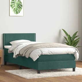 3316146 vidaXL Box Spring легло с матрак Тъмнозелено 90x220 cm Кадифе