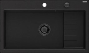 Mexen Omar гранитна кухненска мивка с 1 корито 800 x 480 mm, черна, черен сифон - 6520801005-77-B