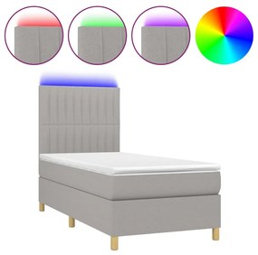 3135549 vidaXL Боксспринг легло с матрак и LED, светлосиво, 80x200 см, плат