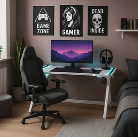 Геймърска маса с RGB LED подсветка бяла Широчина: 60 см | Дължина: 120 см
