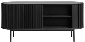 Черен нисък скрин в дъбов декор с плъзгащи се врати 73x160 cm Siena - Unique Furniture