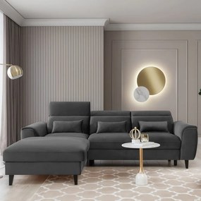 Тъмносив кадифен разтегателен ъглов диван с място за съхранение (ляв ъгъл) Foble – ELTAP