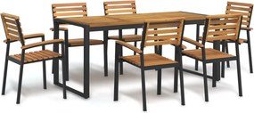 3155411 vidaXL Градински трапезен комплект, 7 части, акация масив и метал