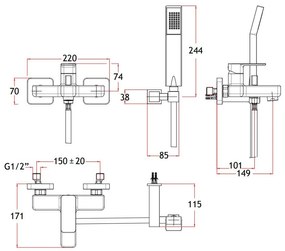 Смесител за баня Eurorama Quadra-Black Ματ