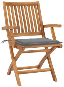 3072778 vidaXL Сгъваеми градински столове с възглавници, 8 бр, тик масив