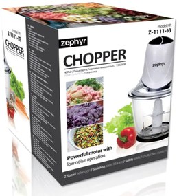 Чопър със стъклена купа ZEPHYR ZP 1111 IG, 300W, 1.5 литра, 2 скорости, 4 остриета, Бял
