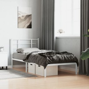 355602 vidaXL Метална рамка за легло с горна табла, бяла, 90x190 см