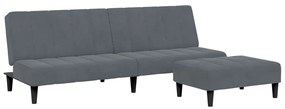 3258093 vidaXL 2-местно разтегателно канапе с табуретка, тъмносиво, кадифе
