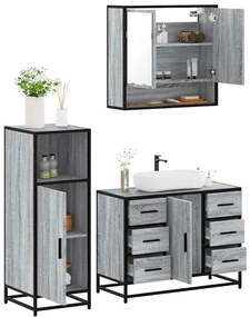 3300993 vidaXL Комплект мебели за баня от 3 части сив сонома инженерно дърво