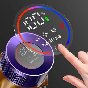 Вертикална прахосмукачка Honiture X7 CJD239, 550W, 45 KPa, 1.5 л, 60 мин, 3 режима, Регулируема височина, HEPA, Тъчскрийн, LED четка, Никел/жълт