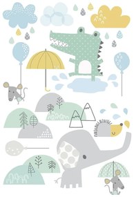 Детски стикери за стена Животни в дъжда - Ambiance