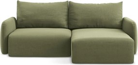 Зелен кадифен сгъваем/с място за съхранение ъглов диван (десен ъгъл) Kalena – Makamii