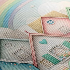 Картина на платно – Пастелни къщички с дъга