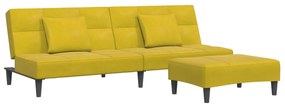 3258114 vidaXL 2-местно разтегателно канапе с табуретка, жълто, кадифе
