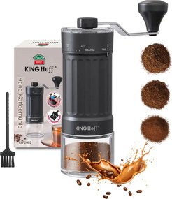 Ръчна кафемелачка Kinghoff KH 2002, 30 г, Керамичен механизъм, Безстепенно регулиране на фиността на смилане, Черен