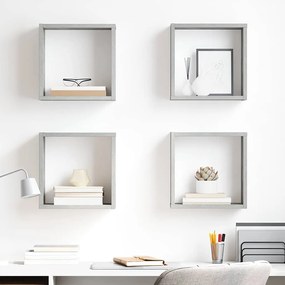 807011 vidaXL Стенни кубични рафтове, 4 бр, бетонно сиви, 30x15x30 см