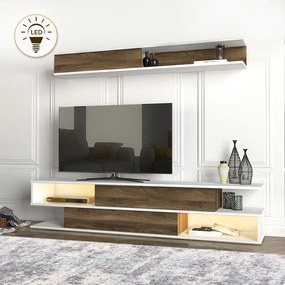 Манет меламинов ТВ модул с LED в бяло - цвят орех 180x29,5x39см.