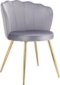 Кадифен стол за хранене FIORE във формата на раковина Сив