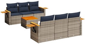 3226635 vidaXL Градински диван с възглавници, 7 части, полиратан, сив