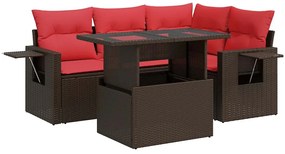 3326475 vidaXL Градински диван с възглавници, 5 части, кафяв полиратан акация