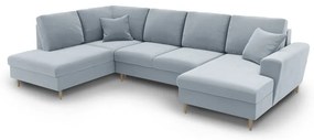 Светлосин кадифен разтегателен ъглов диван с място за съхранение (ляв ъгъл/U форма) Kyoto – Cosmopolitan Design