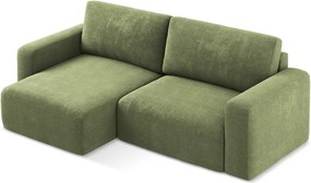 Зелен шенилов сгъваем/с място за съхранение ъглов диван (ляв ъгъл) Kona – Makamii