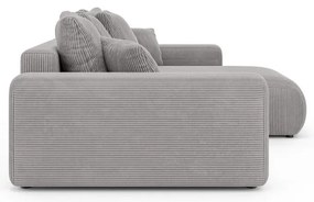 Светлосив разтегателен ъглов диван с място за съхранение от рипсено кадифе (променлив) Luma – Ropez
