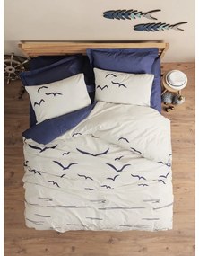 Синьо-кремаво единично спално бельо от памук Renforcé 140x200 cm Larum – Mijolnir