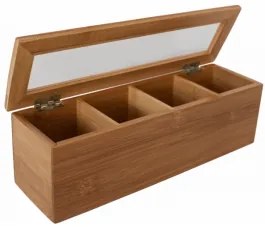 Бамбукова кутия за чай с 4 секции малка 9x30x9см (A2152)