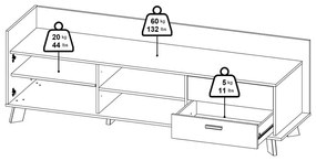 Маса за телевизор от дъбов декор в бял и естествен цвят 182x62x51 cm Ikast – Tvilum