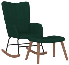 327756 vidaXL Люлеещ се стол с табуретка, тъмнозелен, кадифе