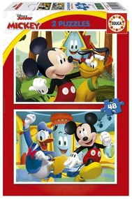 Пъзел 2 в 1 Educa, Mickey Mouse, Забавна къща, 2 x 48 части