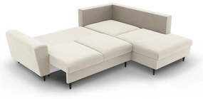 Бежов кадифен разтегателен ъглов диван с място за съхранение (десен ъгъл/L форма) Kyoto – Cosmopolitan Design