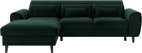 Тъмнозелен кадифен разтегателен ъглов диван с място за съхранение (ляв ъгъл) Foble – ELTAP