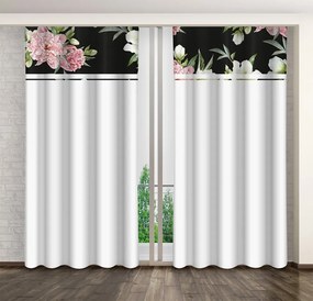Обикновена бяла завеса с принт на розови и бели божури Ширина: 160 см | Дължина: 270 см